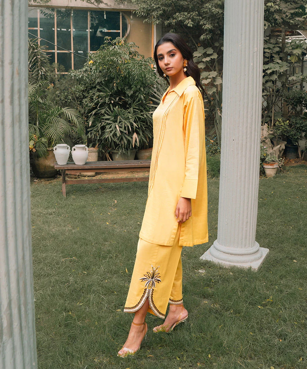 Rozmara By Kross Kulture Stitched 2PC - Khaddar Solid Suit Suit-0001257-XSM-YEL - Image 2