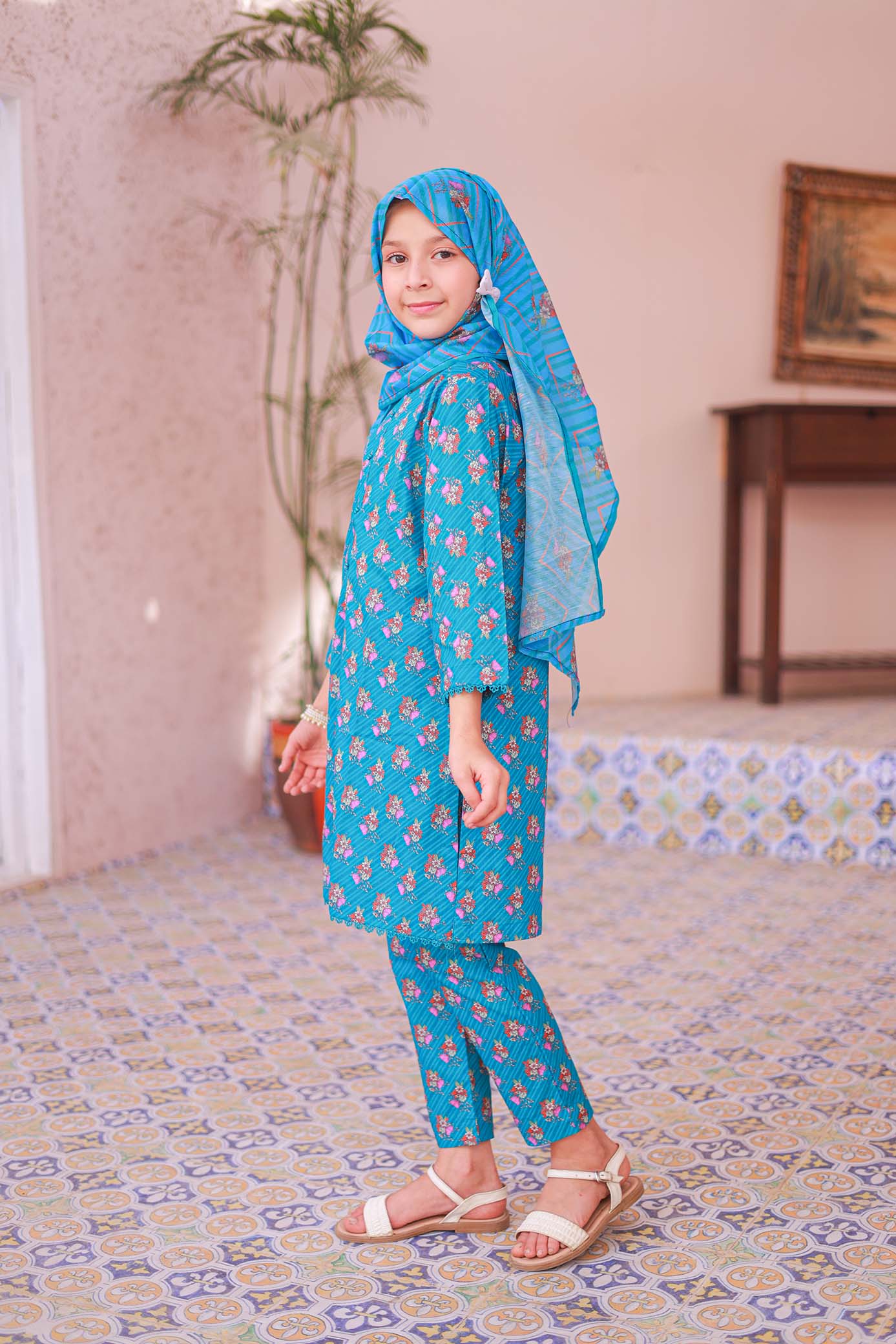 Shifa Girls By Suntex Stitched 3 Piece Emb Lawn Summer Kids Suit-SH-2515 - Image 3