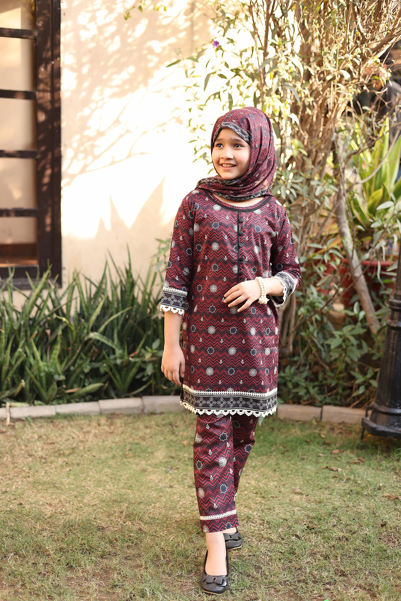 Shifa Girls By Suntex Stitched 3 Piece Digital Printed Lawn Kids Suit-2403