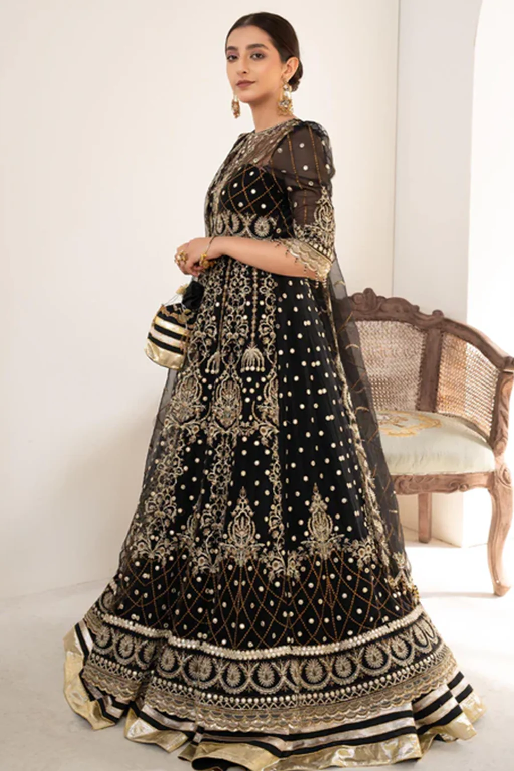 Meeral Luxe Unstitched 3 Piece Formals Suit-149 Black Midnight - Meeral Luxe - Image 3