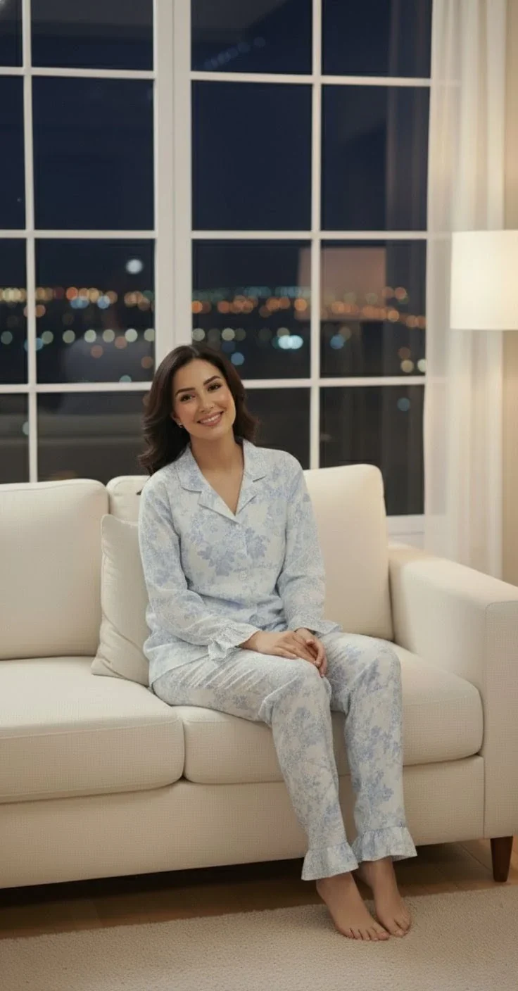 Urban Cut 2 Piece PJ Suit- Cotton Comfy Flannel ( Shirt + Trouser) - Image 4