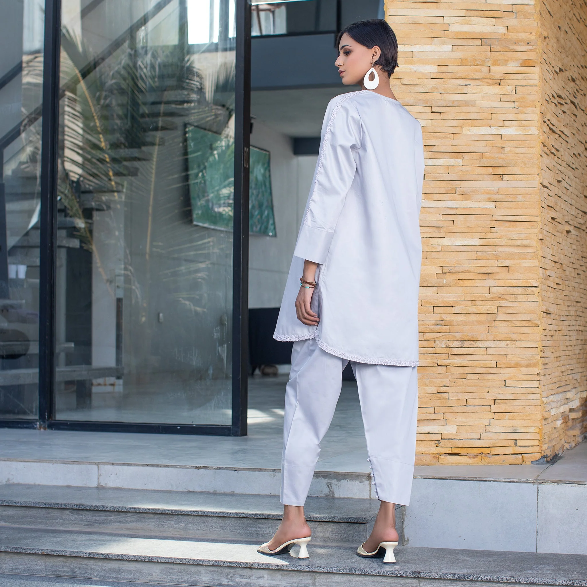 Urban Cut 2 Piece Cotton Satin Embellished  Co- Ord Set - Image 4