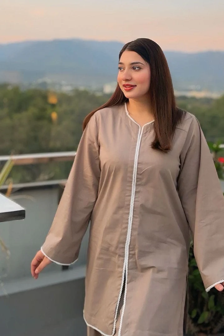 Urban Cut 2 Piece Cotton Embellished Co- Ord Set with Farshi Shalwar - Image 4