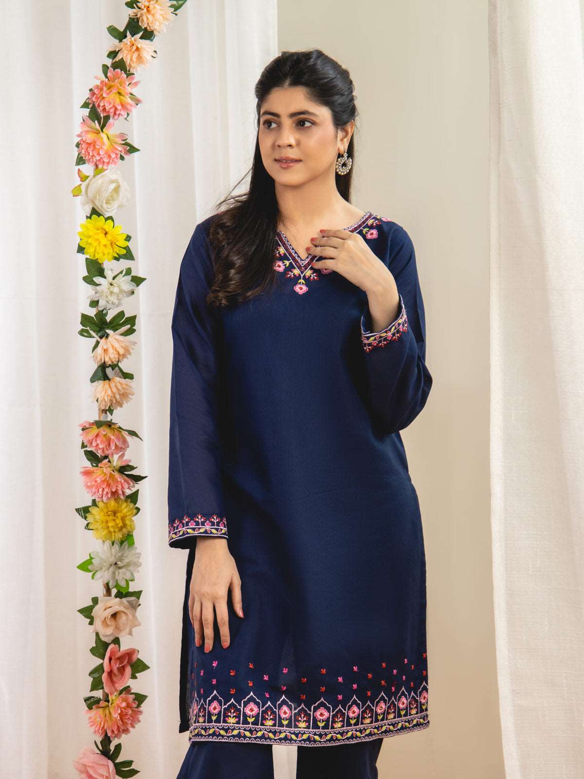 Ahlam 2 Piece Embroidery Suit (Blue) Suit - Image 4
