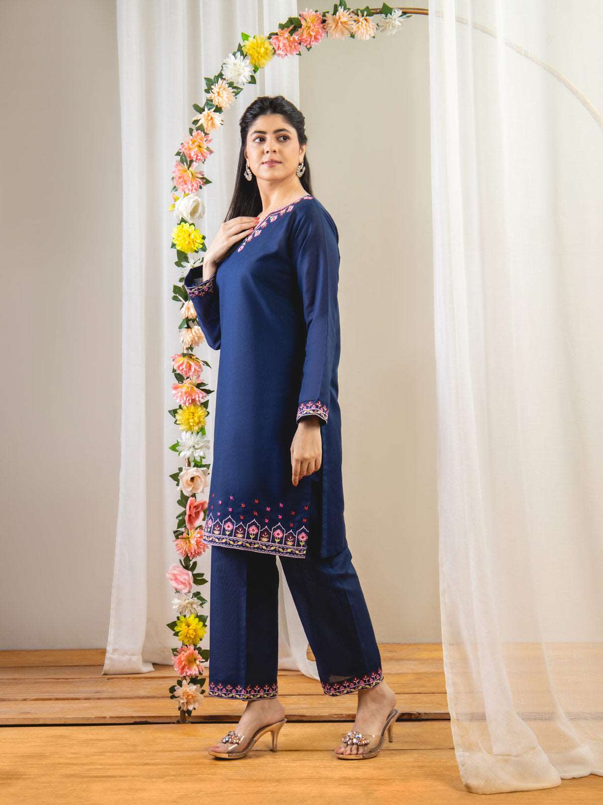 Ahlam 2 Piece Embroidery Suit (Blue) Suit - Image 5