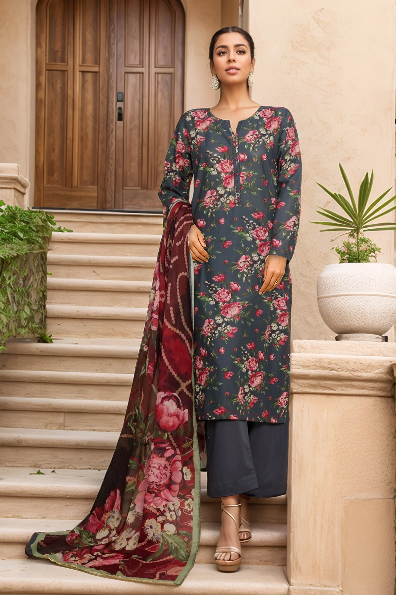 Sada Bahar Stitched 3 Piece Printed Cambric Vol-01 Suit-247-GREY