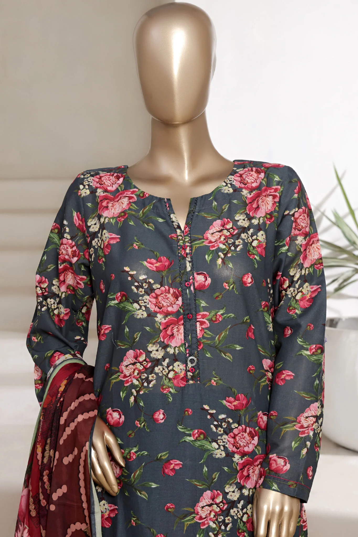 Sada Bahar Stitched 3 Piece Printed Cambric Vol-01 Suit-247-GREY - Image 2