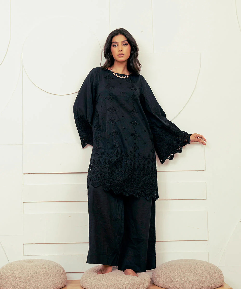 Vasl Pre Winter By Kross Kulture Stitched 2PC - Embroidered Cotton Silk Suit Suit-0001674-SML-BLK - Image 2
