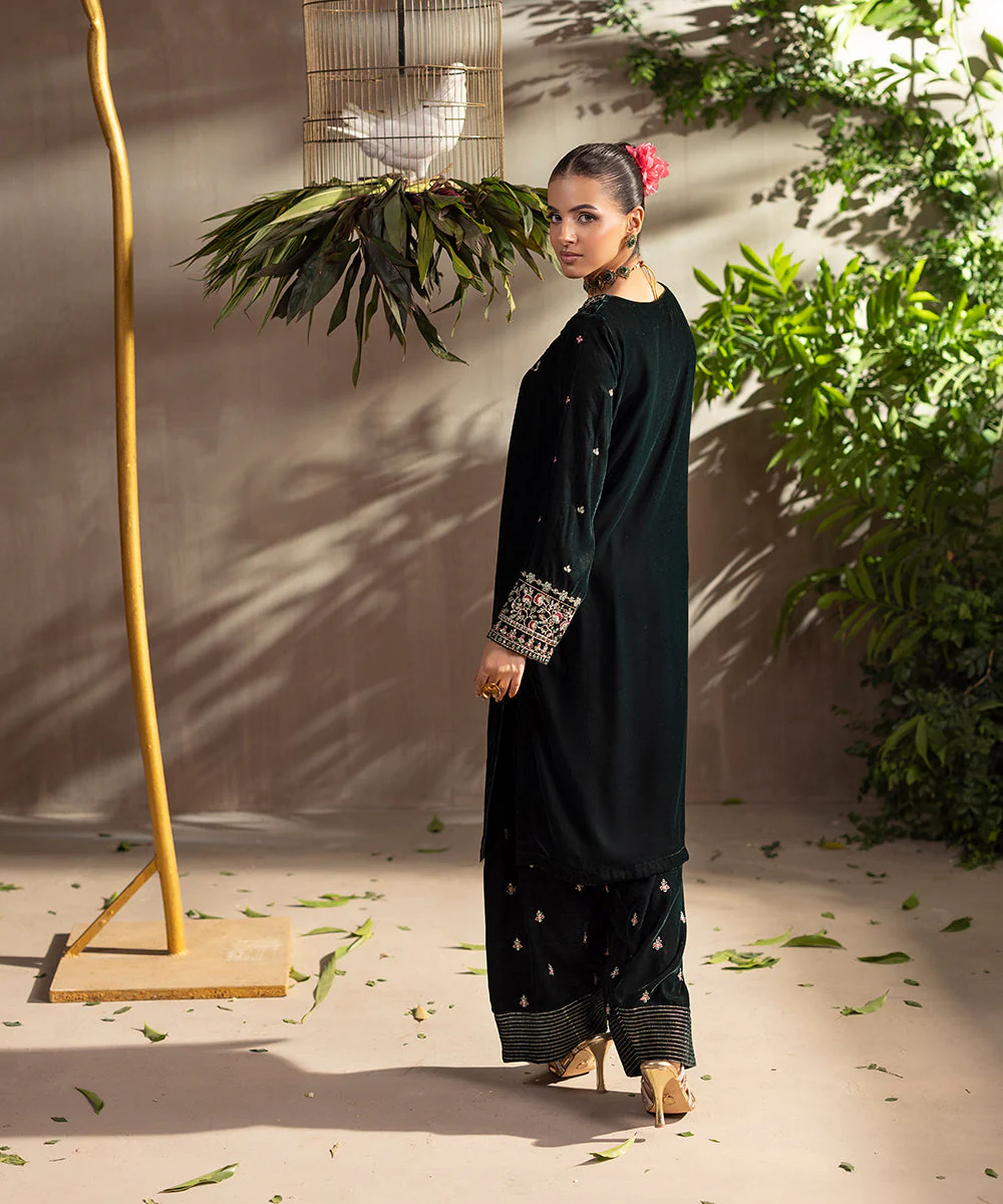 Velvet Saga By Kross Kulture Stitched 2PC - Embroidered Velvet Suit Suit-0001813-SML-BGR - Image 4