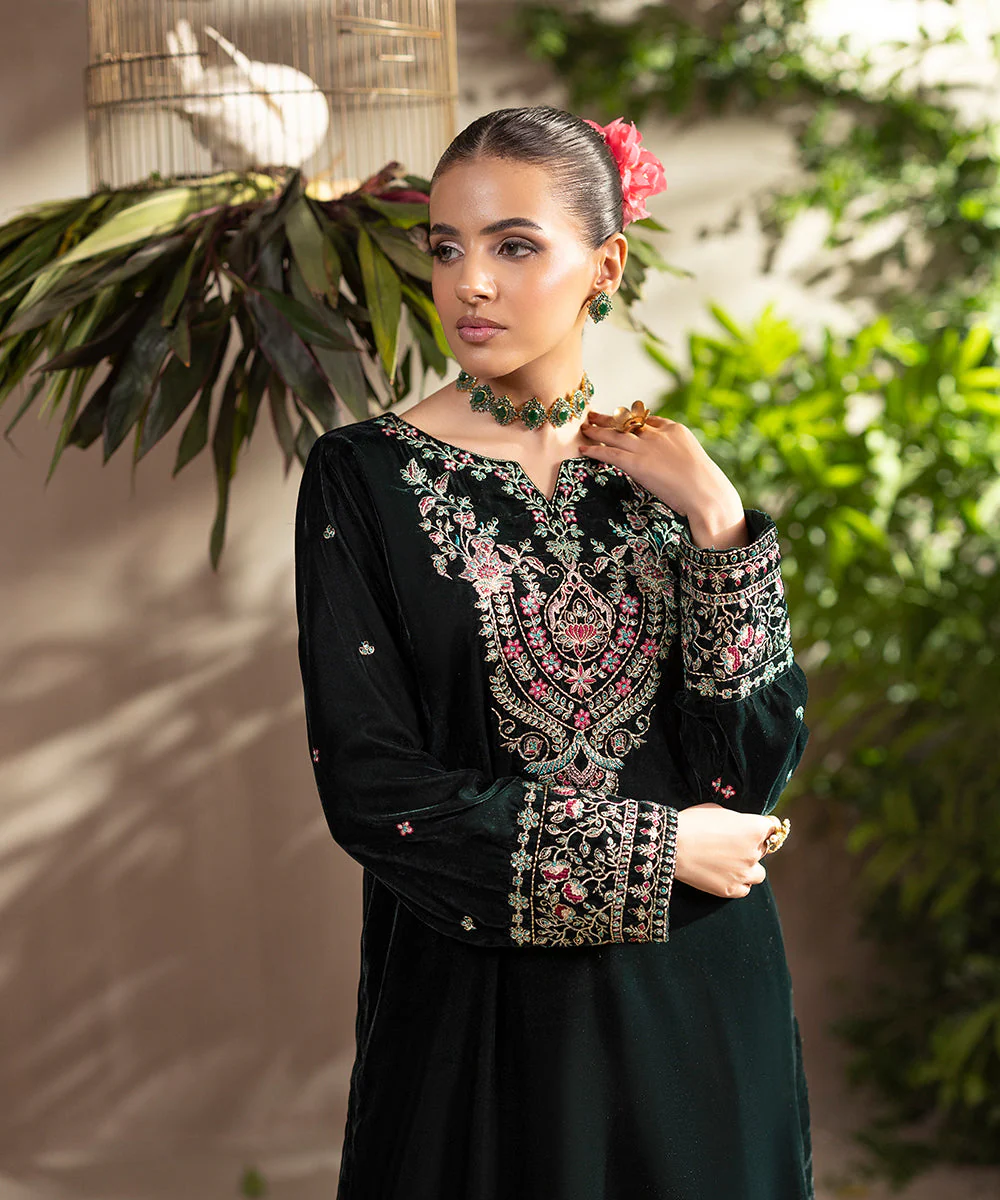 Velvet Saga By Kross Kulture Stitched 2PC - Embroidered Velvet Suit Suit-0001813-SML-BGR - Image 6