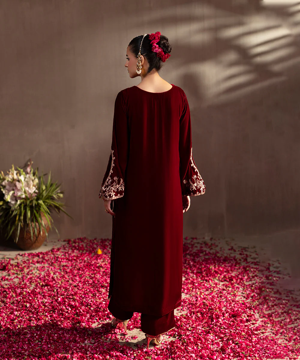 Velvet Saga By Kross Kulture Stitched 2PC - Embroidered Velvet Suit Suit-0001814-SML-MAR - Image 4