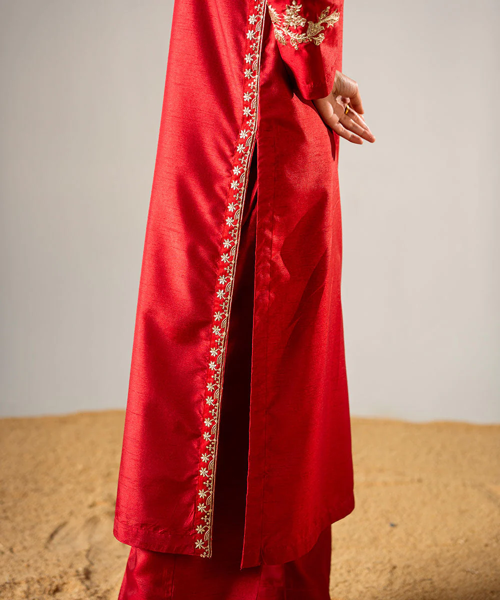 Zarqash By Kross Kulture Stitched 2PC - Raw Silk Suit Suit-0001873-XSM-RED - Image 6