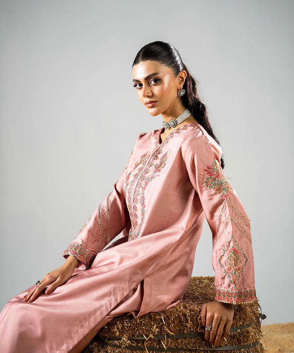 Zarqash By Kross Kulture Stitched 2PC - Raw Silk Suit Suit-0001767-XSM-PNK - Image 10