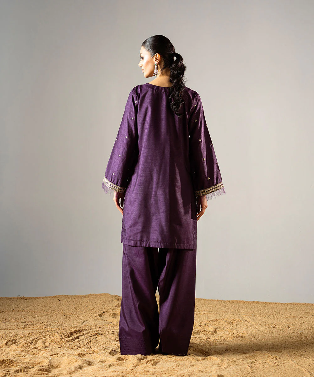 Zarqash By Kross Kulture Stitched 2PC - Raw Silk Suit Suit-0001860-XSM-PLM - Image 4