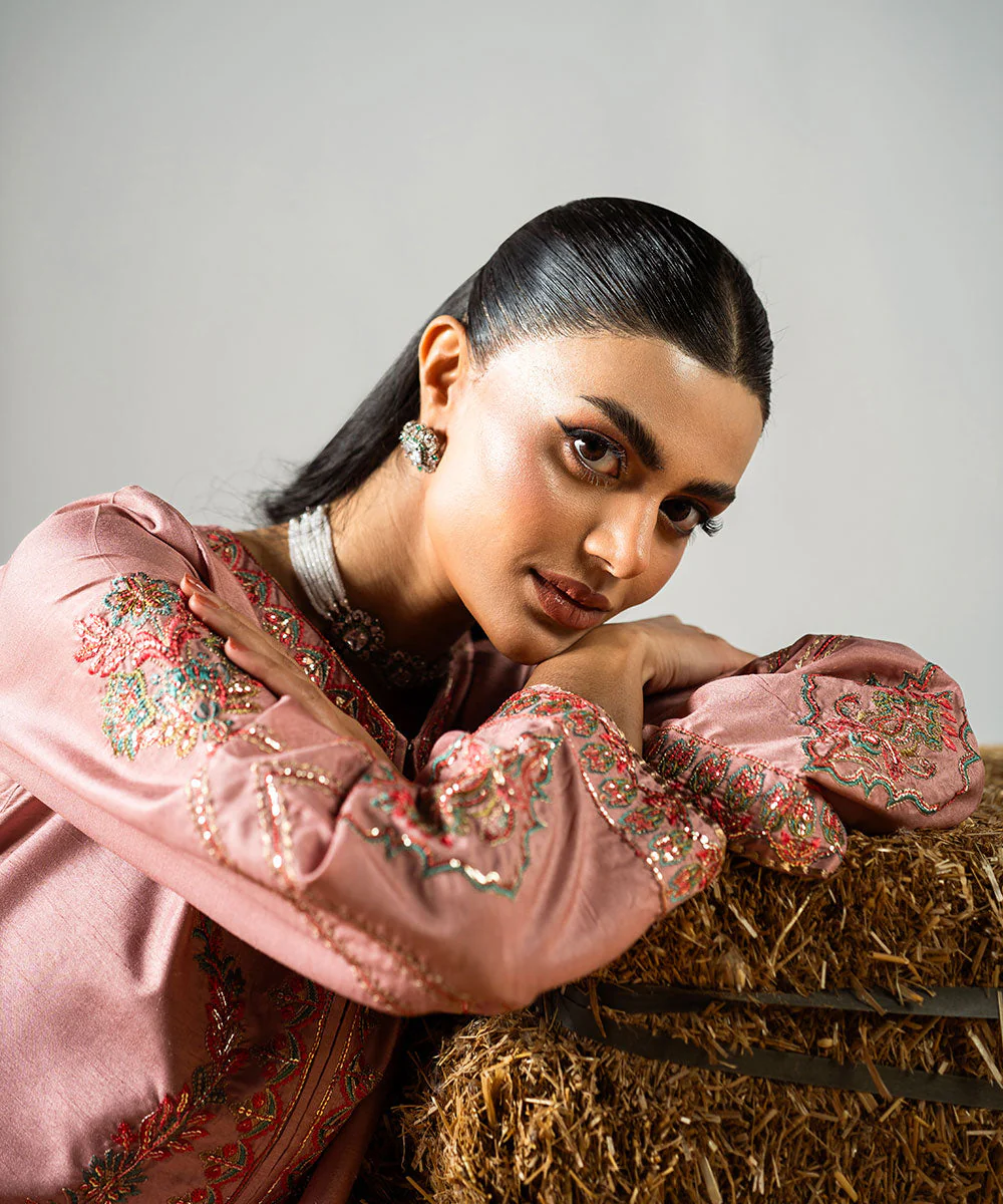 Zarqash By Kross Kulture Stitched 2PC - Raw Silk Suit Suit-0001767-XSM-PNK - Image 9