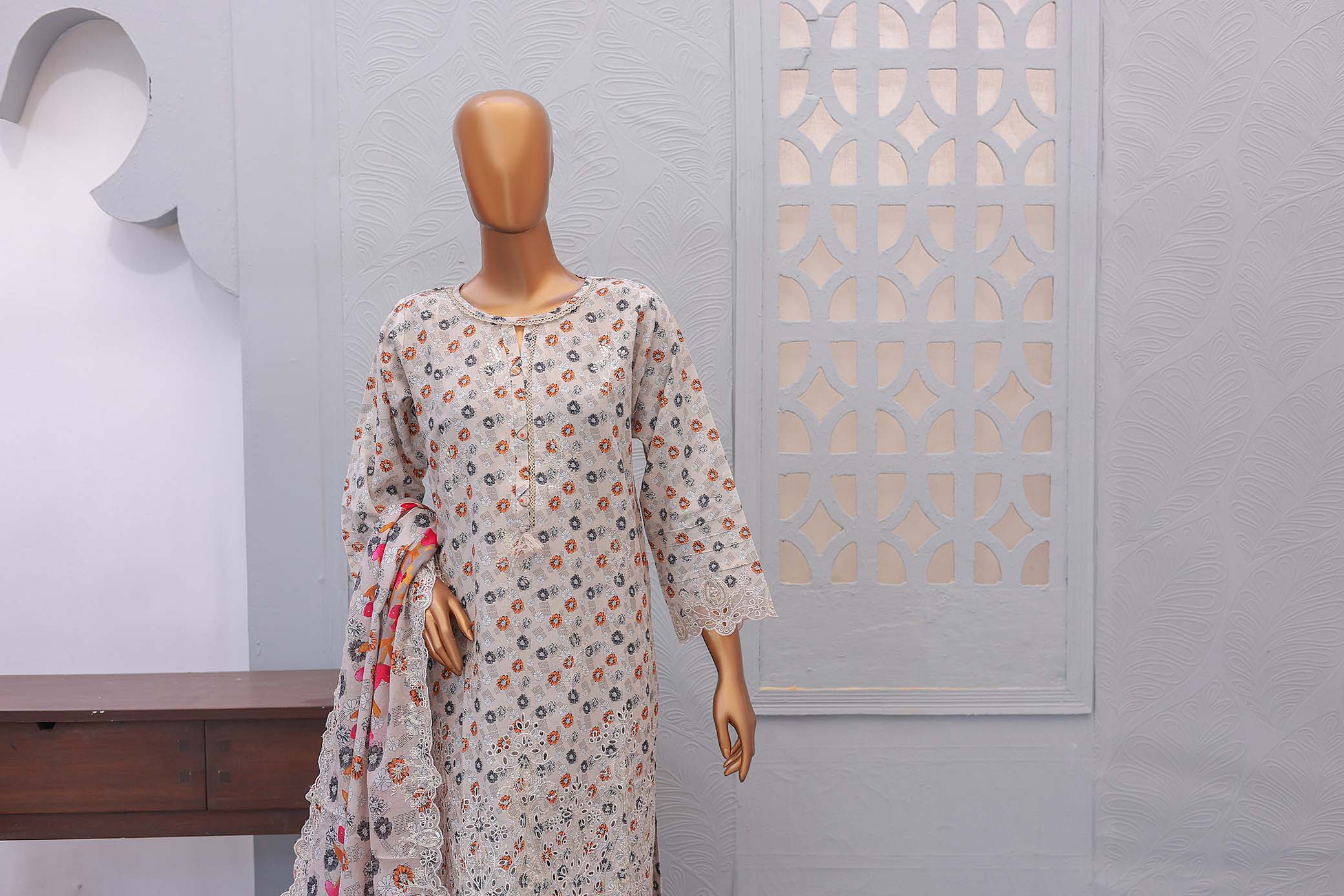 Oswah By Suntex Stitched 3 Piece Emb Soft Cotton Suit-OS-2534 - Image 2