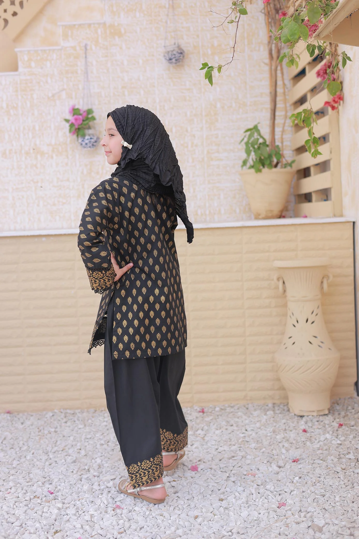 Shifa Girls By Suntex Stitched 3 Piece Printed Gold With Farshi Shalwar Suit-SH-2549 - Image 3