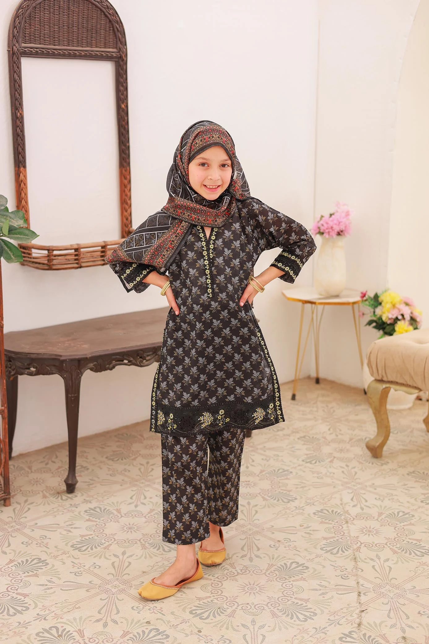 Shifa Girls By Suntex Stitched 3 Piece Emb Soft Cotton Kids Suit-SH-2539