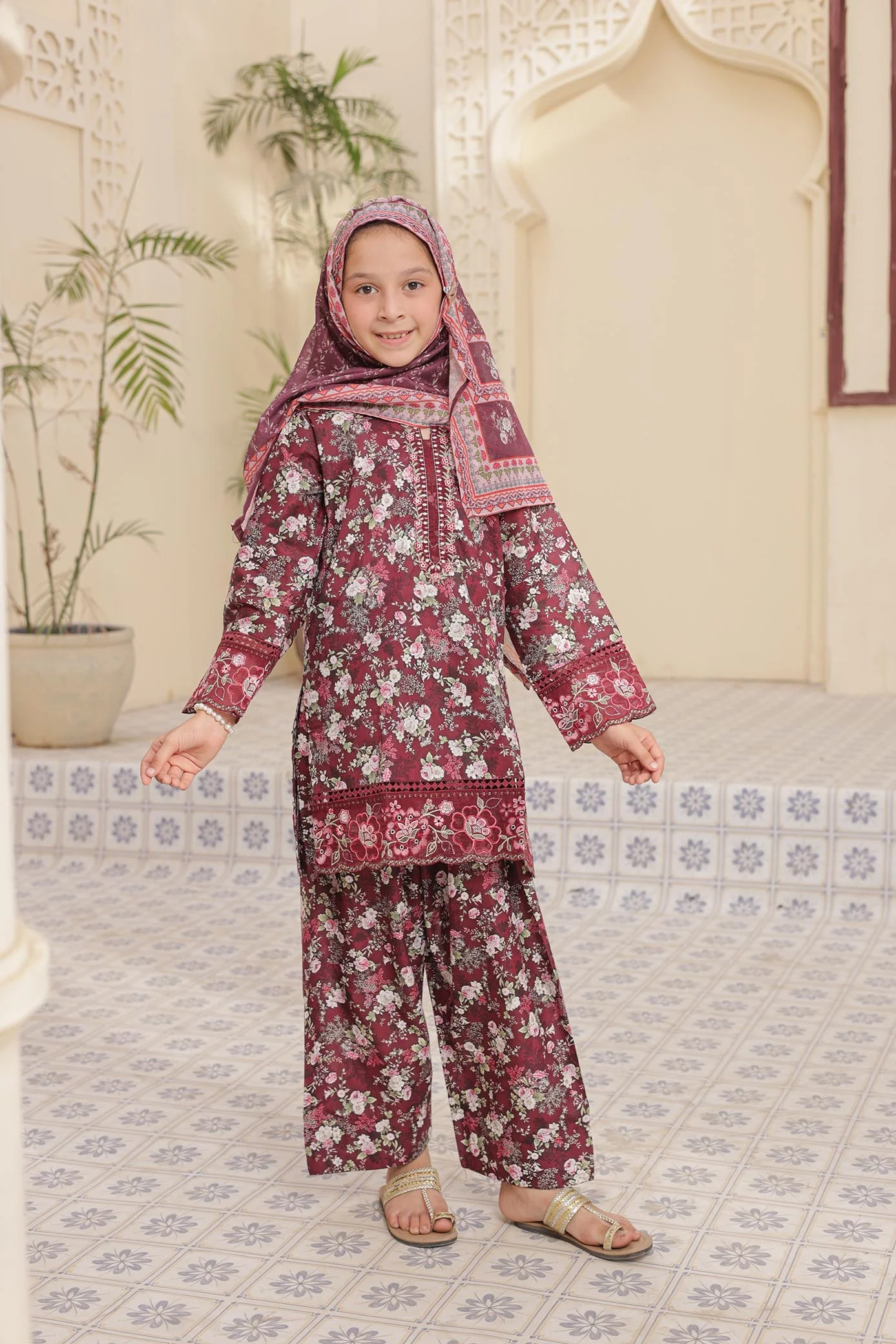 Shifa Girls By Suntex Stitched 3 Piece Emb Chikankari Kids Suit-SH-2565