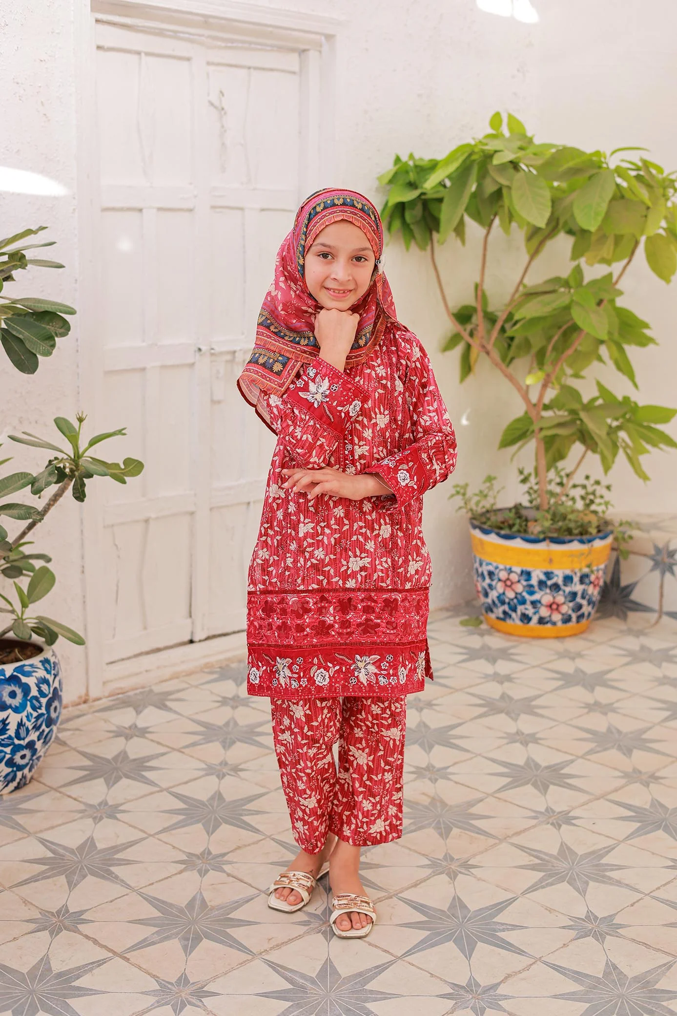 Shifa Girls By Suntex Stitched 3 Piece Emb Lace Kaari Kids Suit-SH-2545