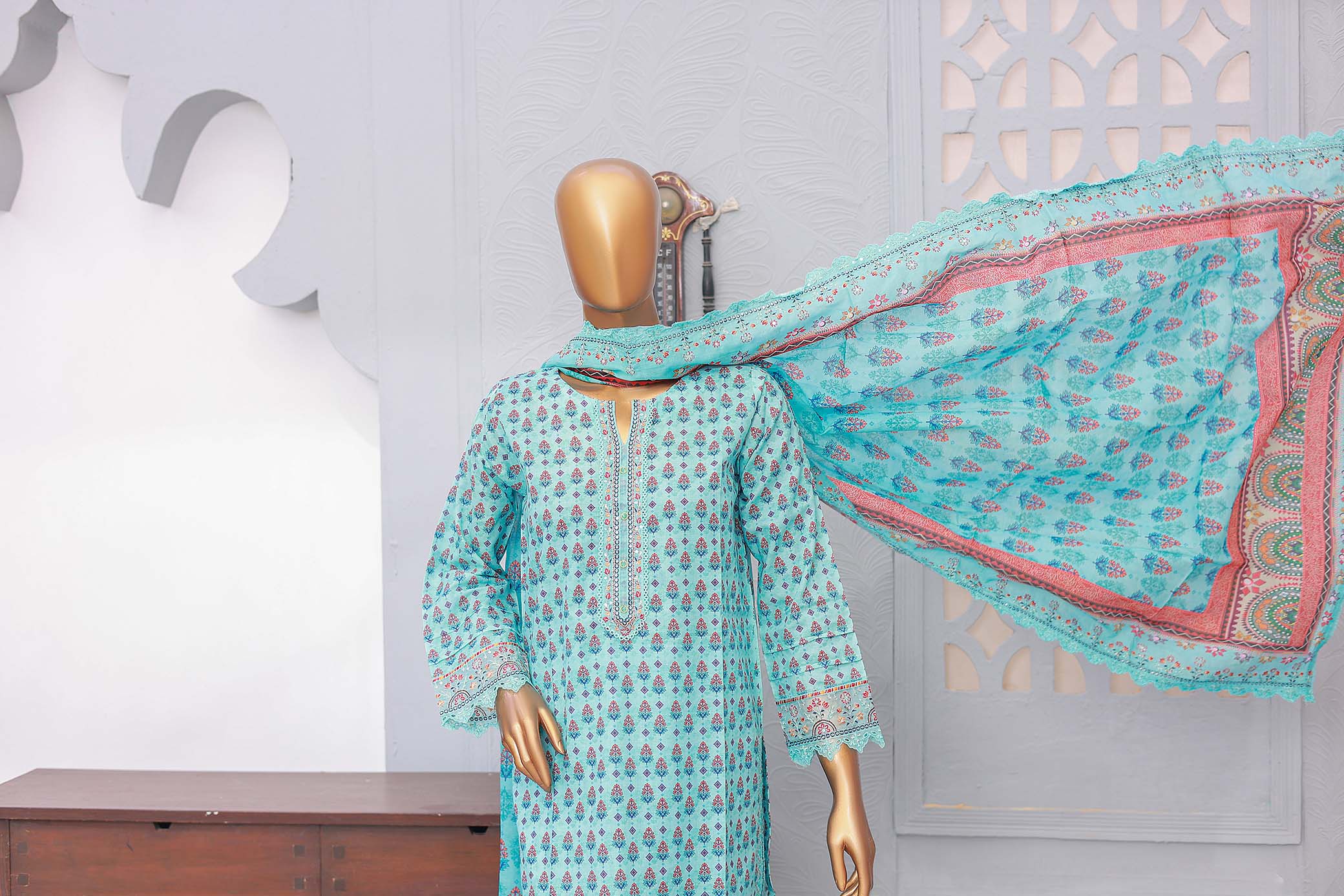 Oswah By Suntex Stitched 3 Piece Emb Soft Cotton Suit-OS-2530 - Image 2