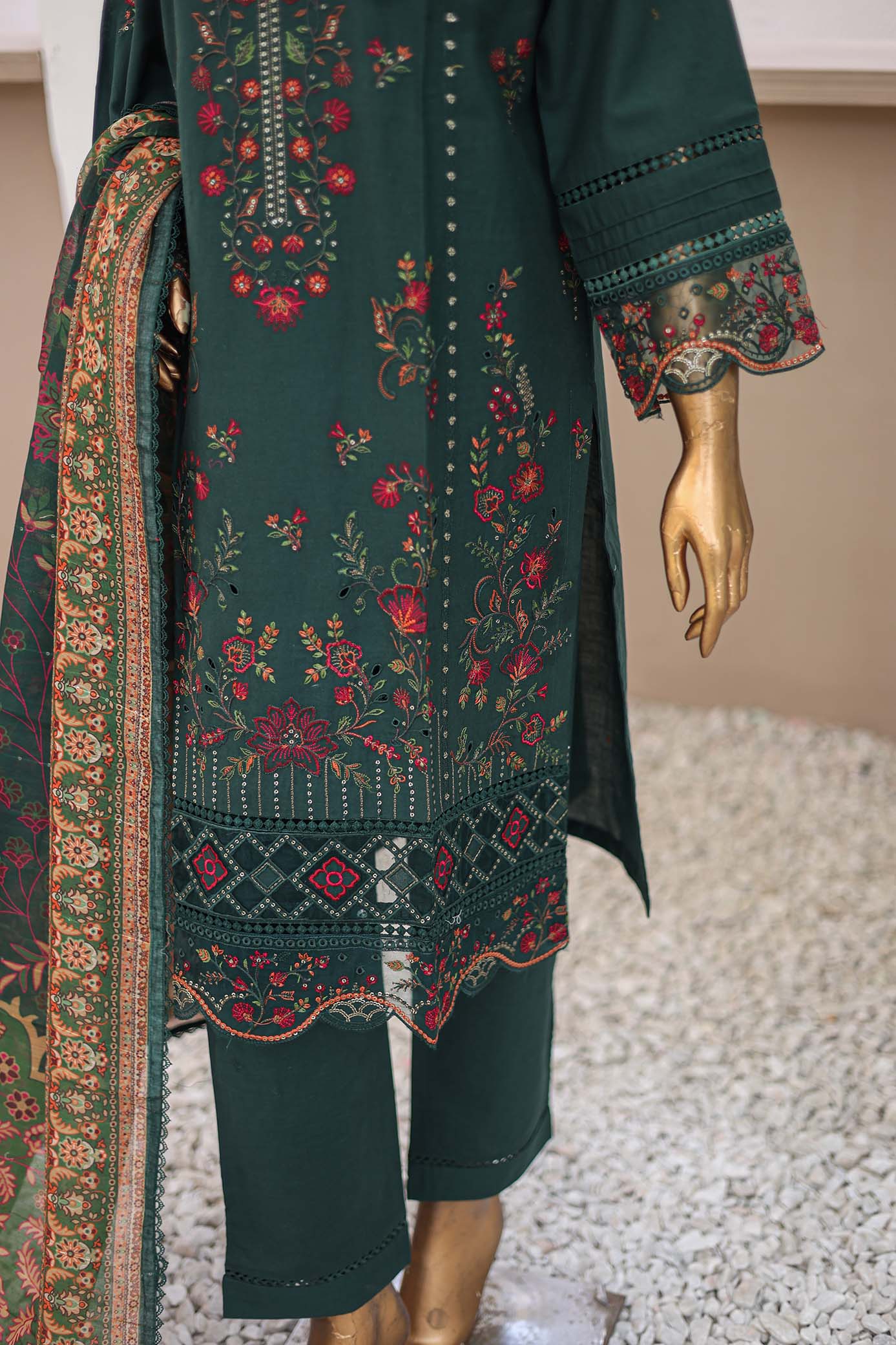 Oswah By Suntex Stitched 3 Piece Dyed Emb Soft Cotton Suit-OS-2506 - Image 3