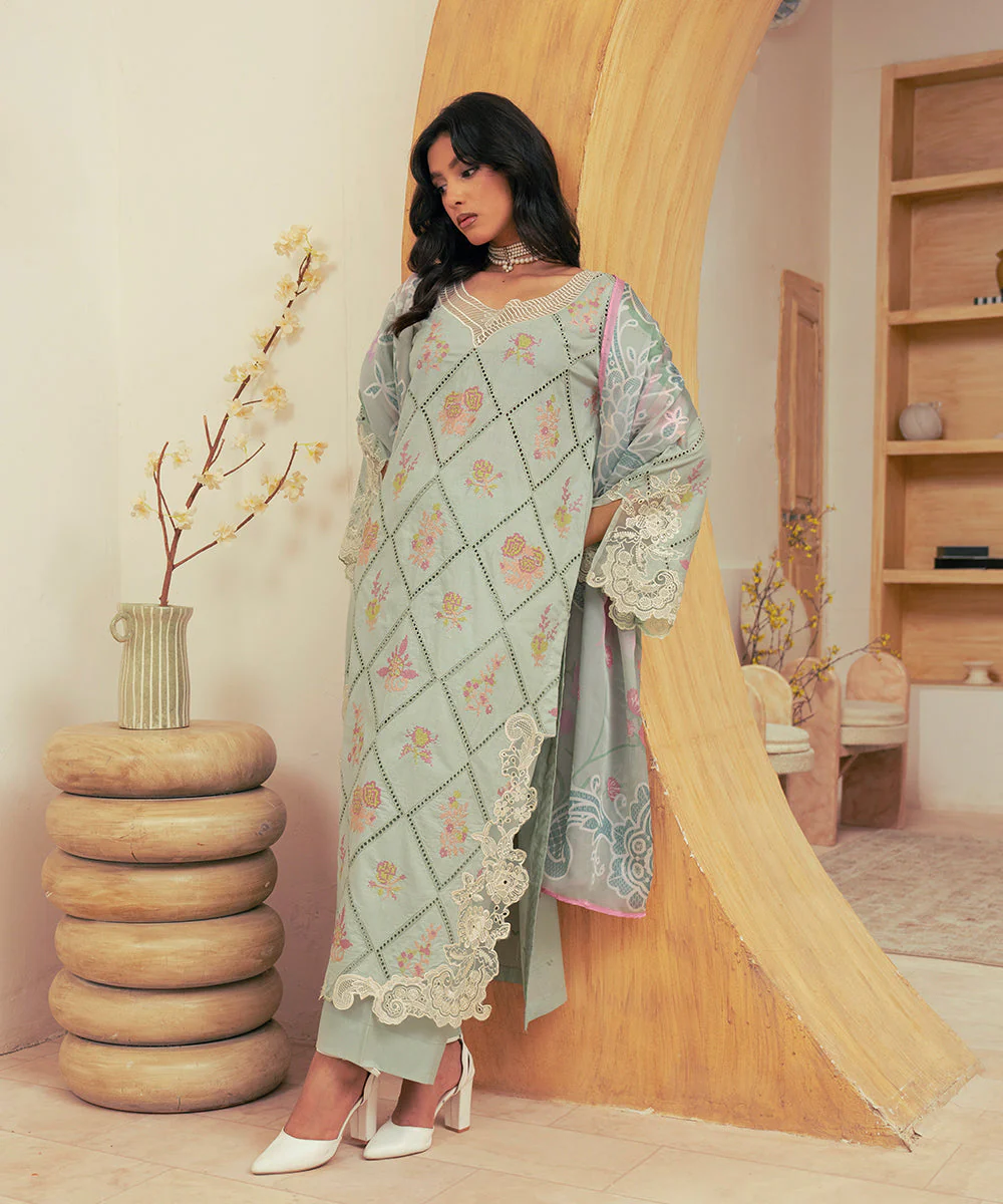 Vasl Pre Winter By Kross Kulture Stitched 3PC - Embroidered Cambric Suit Suit-0001699-SML-SBL - Image 2