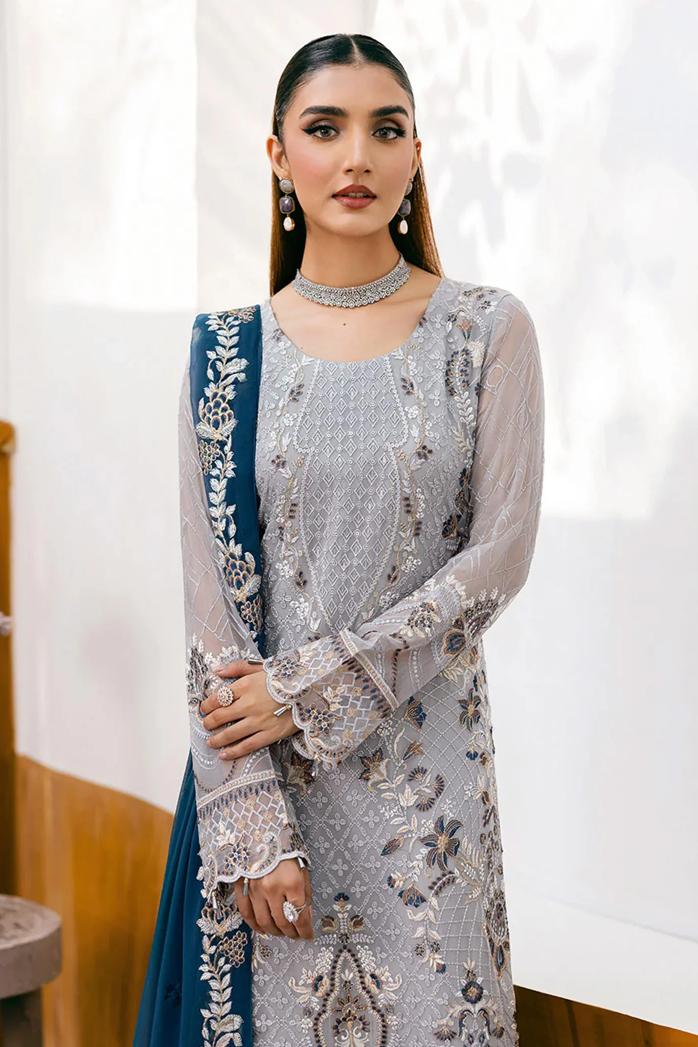 Chevron by Ramsha Unstitched 3 Piece Formals Vol-10 Suit-A-1001 - Image 4