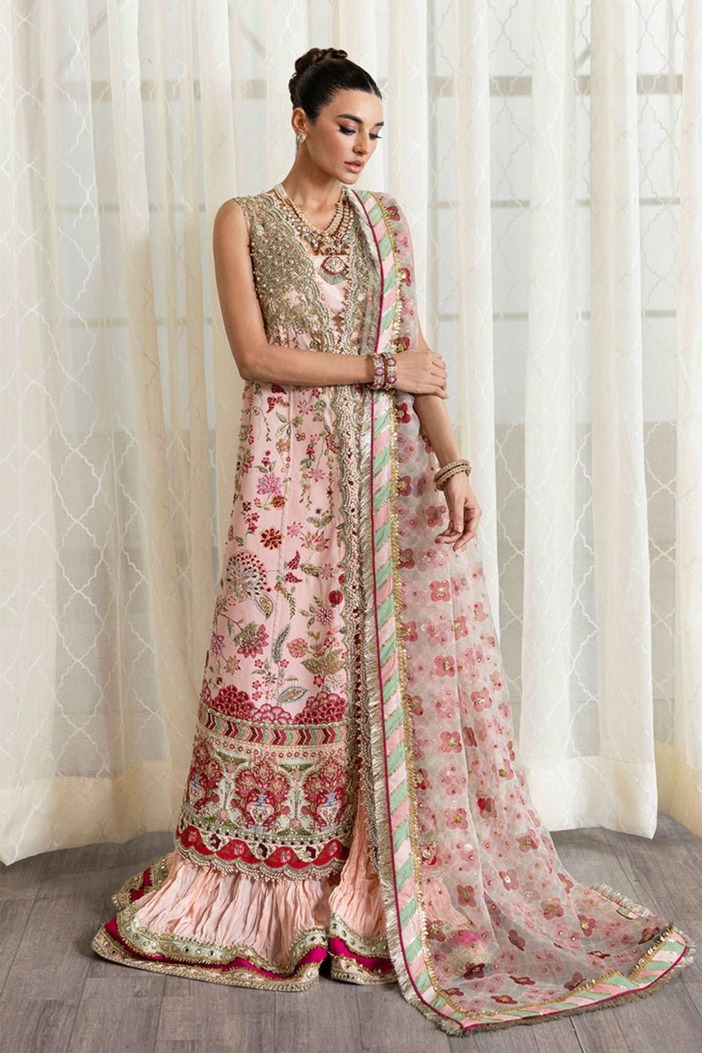 A Beautiful Chaos Saira Shakira Unstitched 3 Piece Wedding Suit-06-Crystal Chinoiserie - Image 8