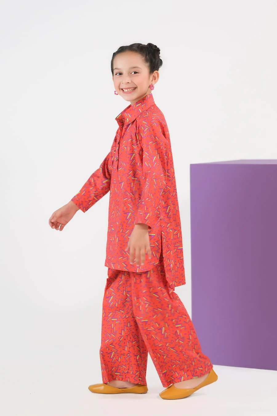 Sprinkles Stitched 2 Piece Summer Co Ord Sets Kids Suit-A Vibrant Bolt - Cambric - Image 3