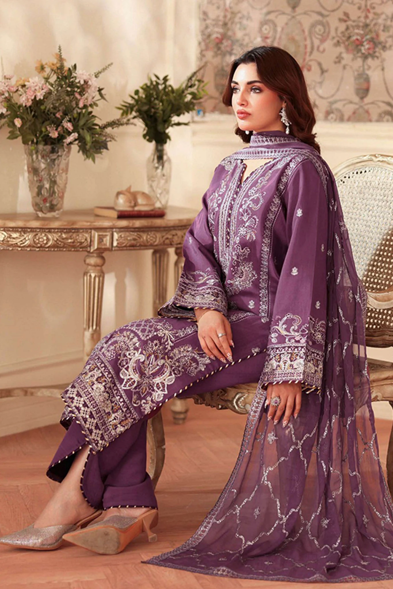 Aangan by Ramsha Unstitched 3 Piece Raw Silk Vol-02 Suit-AA-208 - Image 4