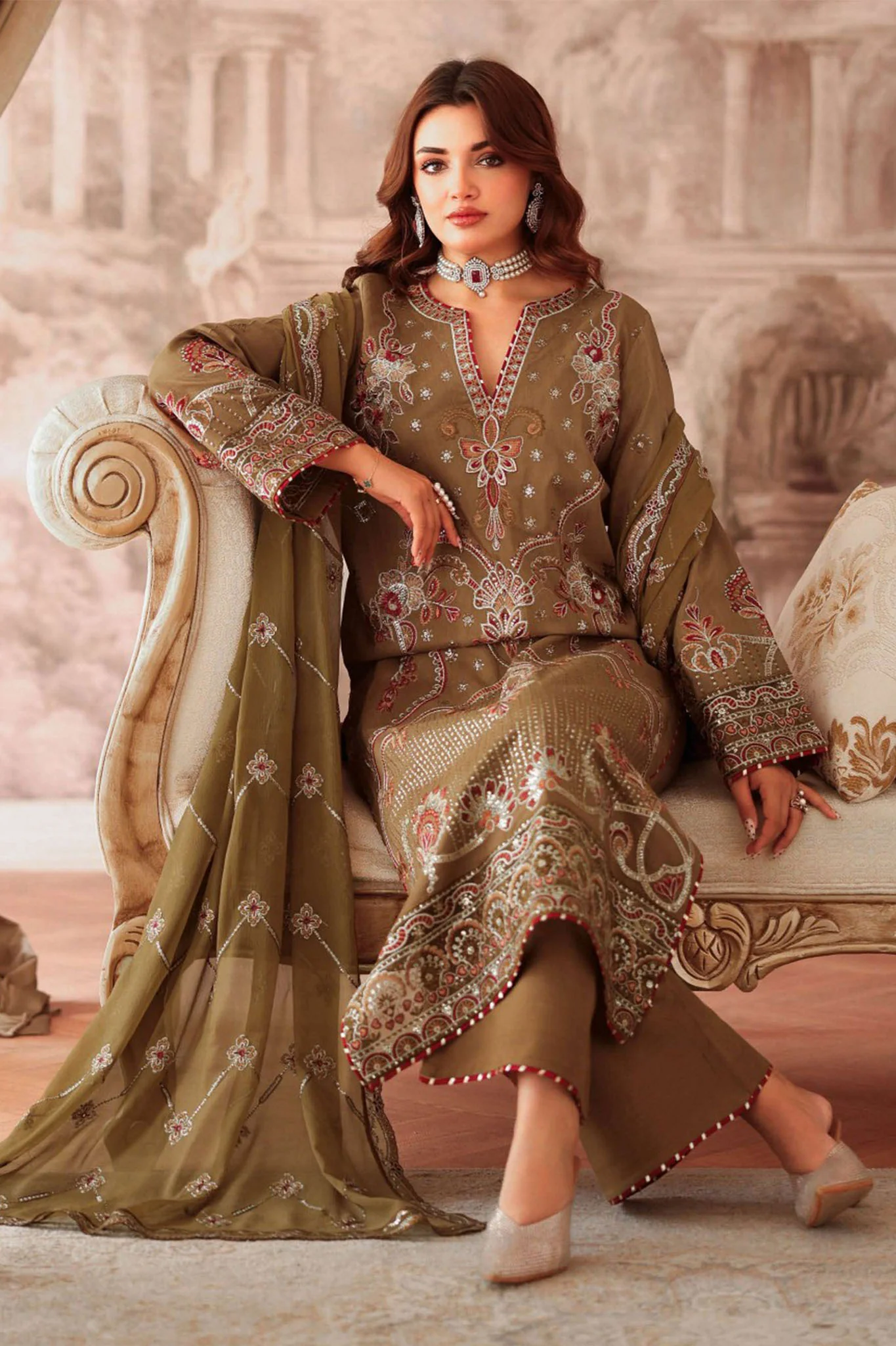 Aangan by Ramsha Unstitched 3 Piece Raw Silk Vol-02 Suit-AA-210 - Image 2