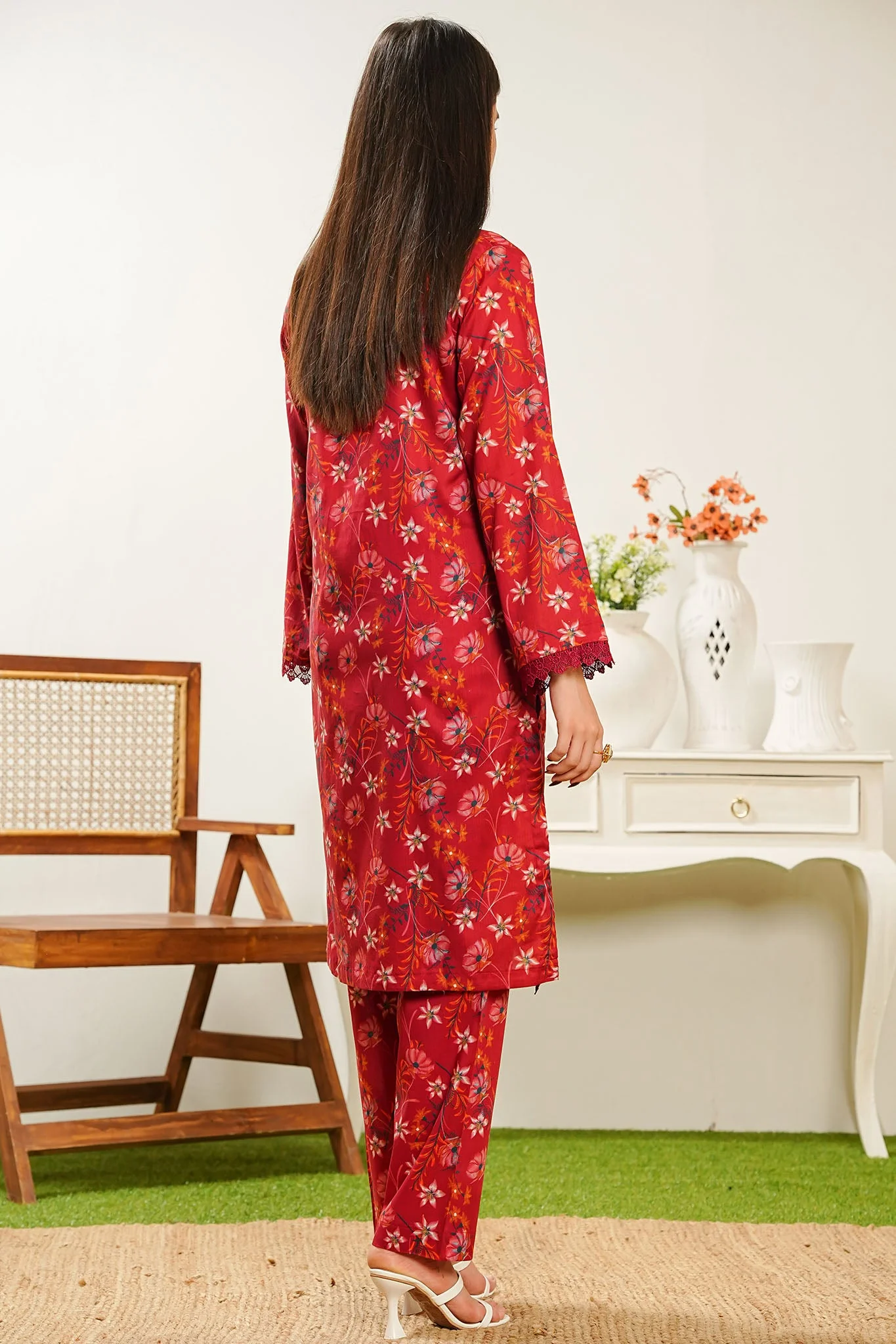 Aizal Stitched 2 Piece Co Ords Prints Suit-A-C-663-RED - Image 3