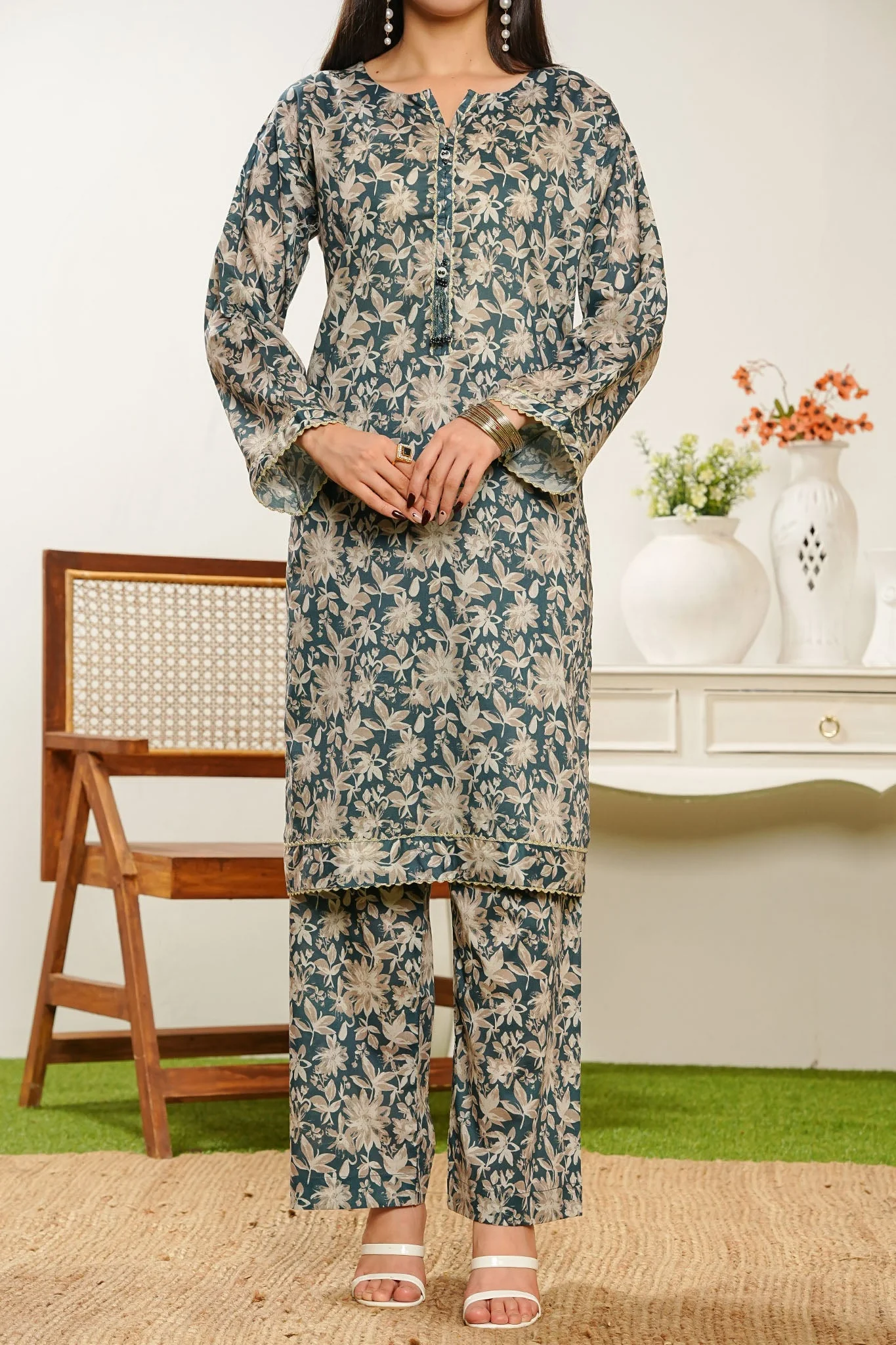 Aizal Stitched 2 Piece Co Ords Prints Suit-A-C-670-TEAL