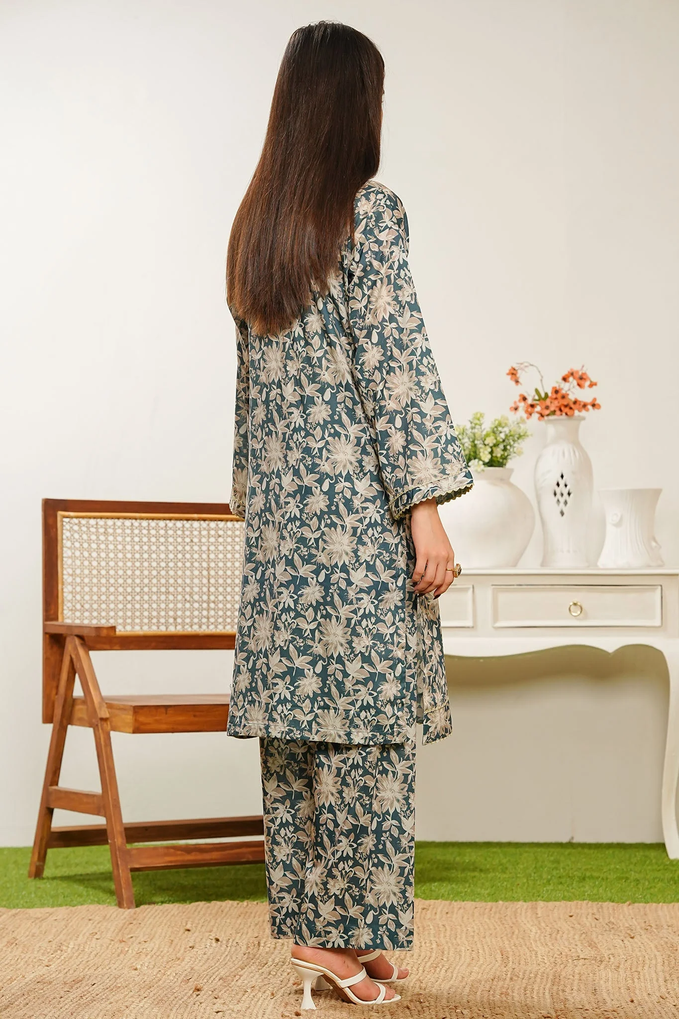 Aizal Stitched 2 Piece Co Ords Prints Suit-A-C-670-TEAL - Image 3