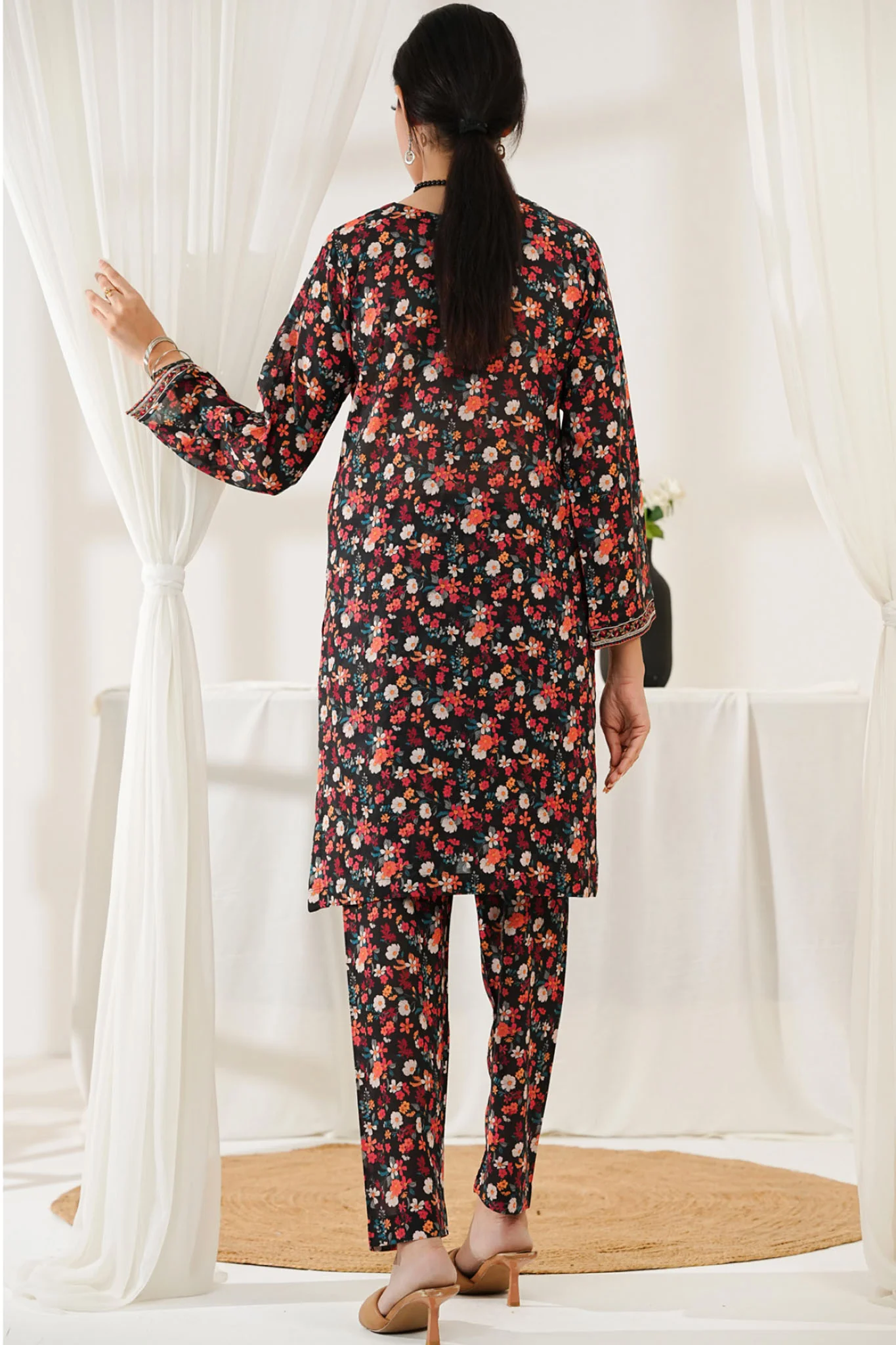 Aizal Stitched Embroidered Co Ords Suit-ACO-566-Black - Image 3