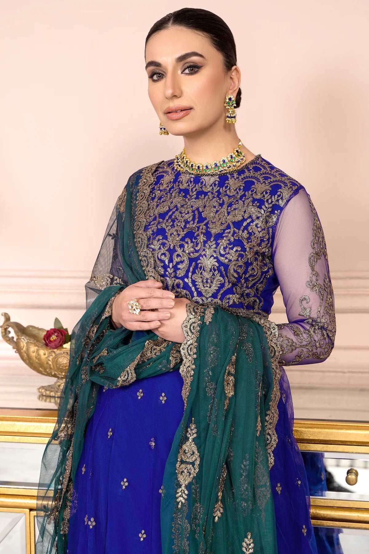 Afreen by Zarif Unstitched 3 Piece Festive Formal Suit-ZA-09-Royal - Image 2