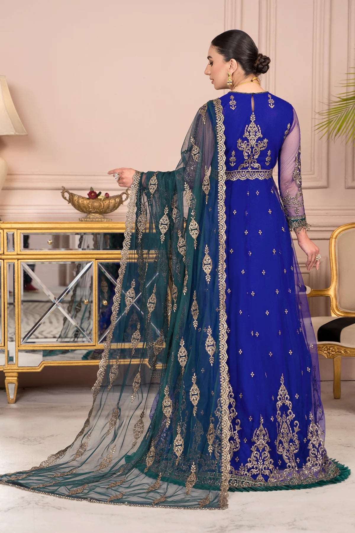 Afreen by Zarif Unstitched 3 Piece Festive Formal Suit-ZA-09-Royal - Image 3