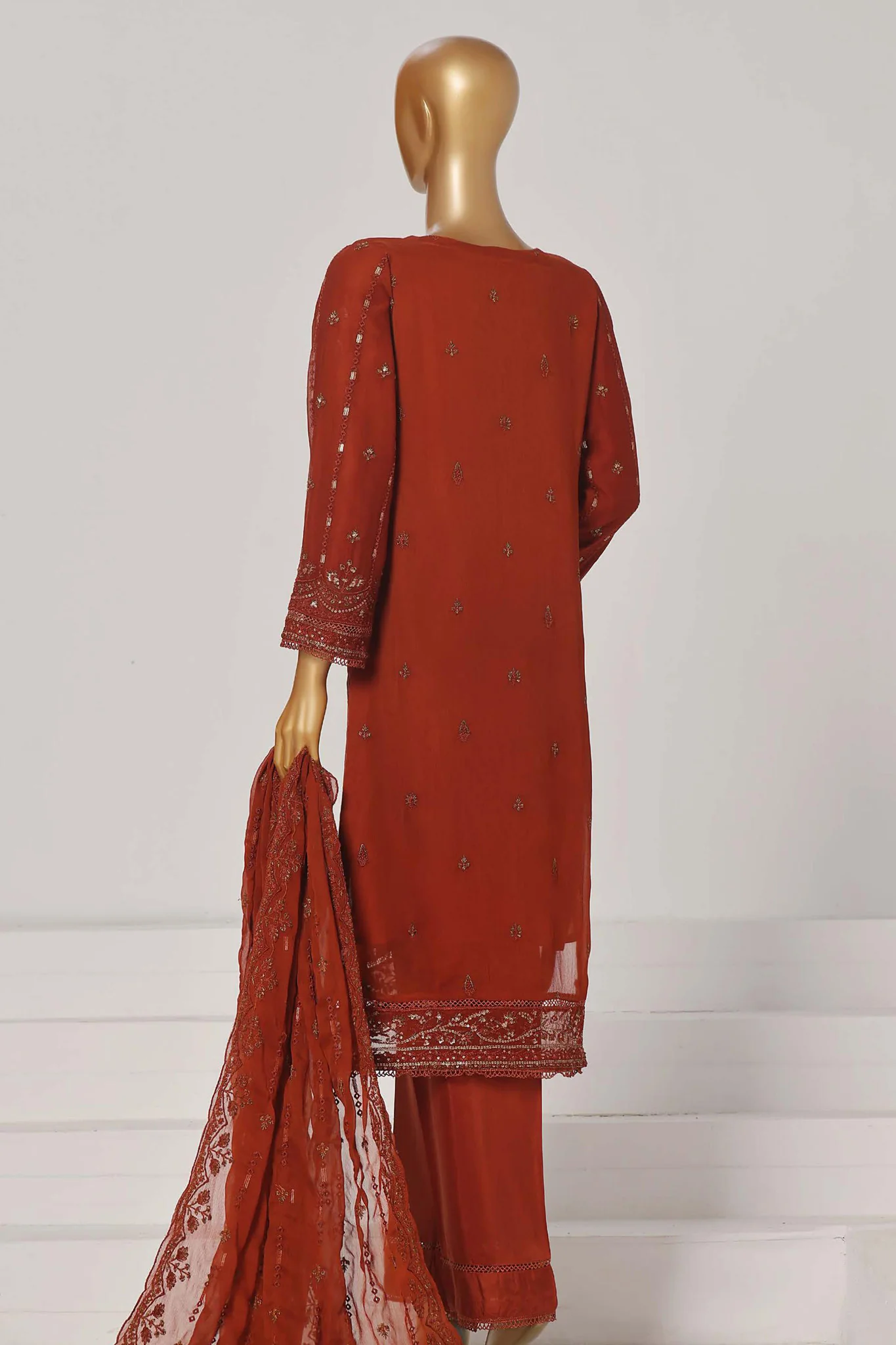 Afsanay By Sada Bahar Stitched 3 Piece Luxury Chiffon Vol-07 Limited Edition Suit-CR-7-Rust - Image 3
