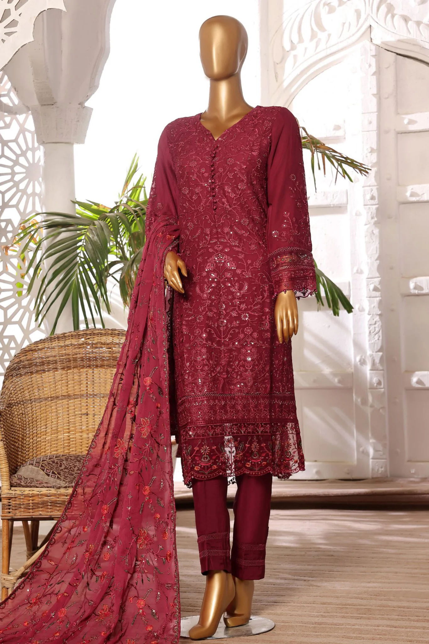Afsany By Sada Bahar Stitched 3 Piece Luxury Formals Chiffon Vol-06 Suit-CR-19-Maroon
