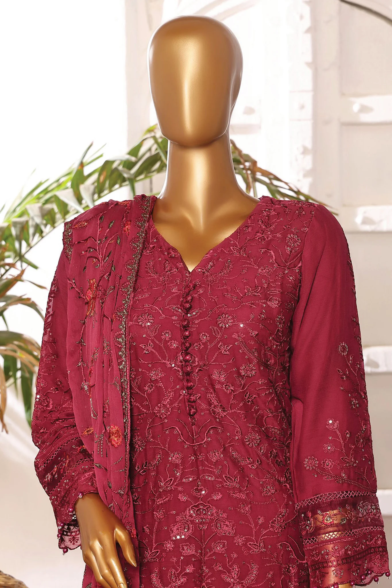 Afsany By Sada Bahar Stitched 3 Piece Luxury Formals Chiffon Vol-06 Suit-CR-19-Maroon - Image 2