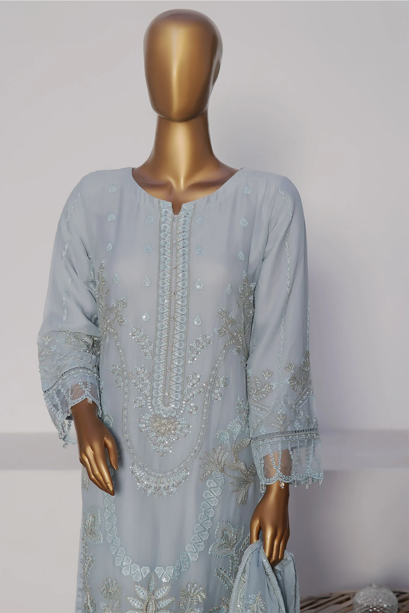 Afsany By Sada Bahar Stitched 3 Piece Luxury Formals Chiffon Vol-09 Suit-KR-01-Sky Blue - Image 2
