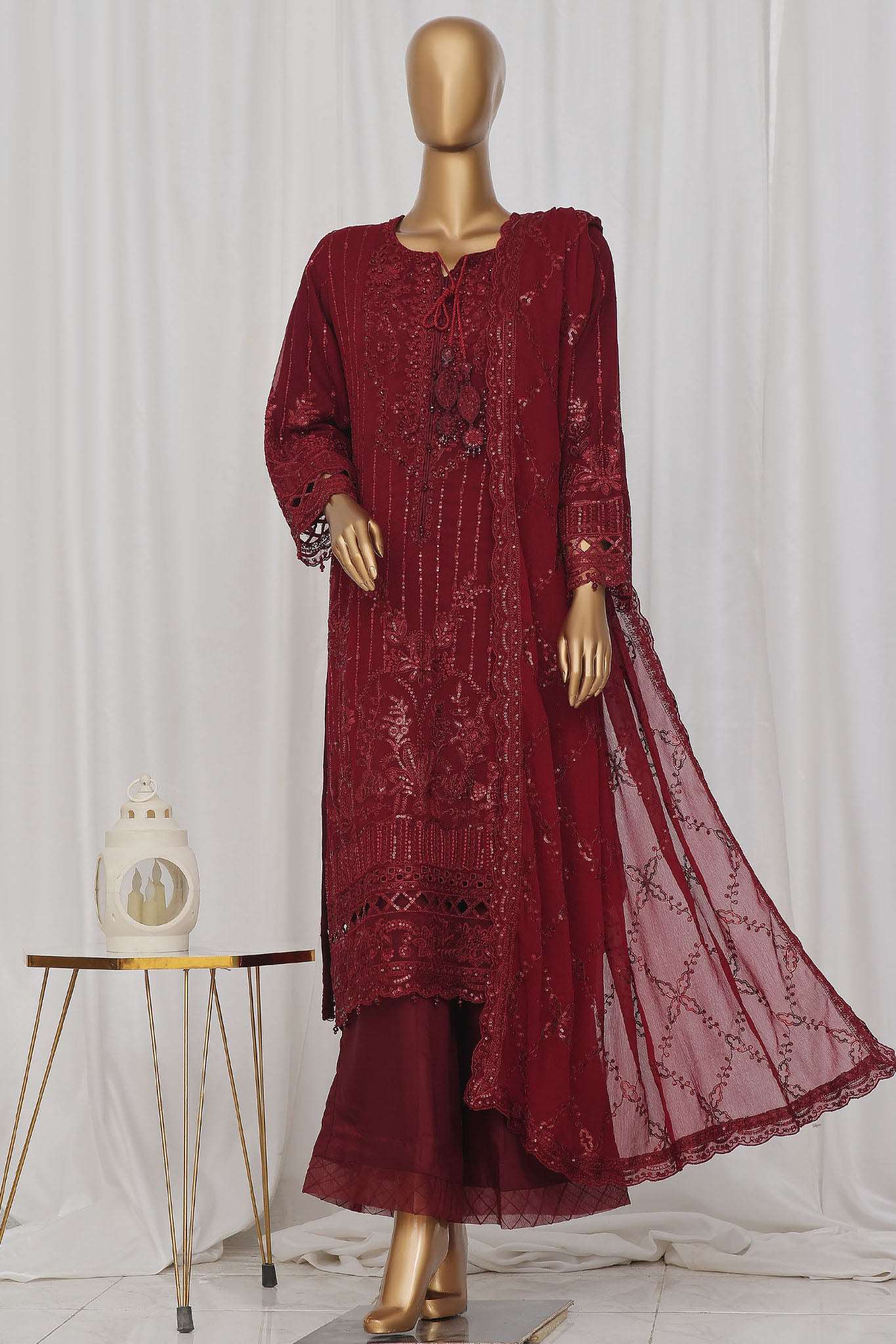 Afsany By Sada Bahar Stitched 3 Piece Luxury Formals Chiffon Vol-10 Suit-CF-04-Maroon