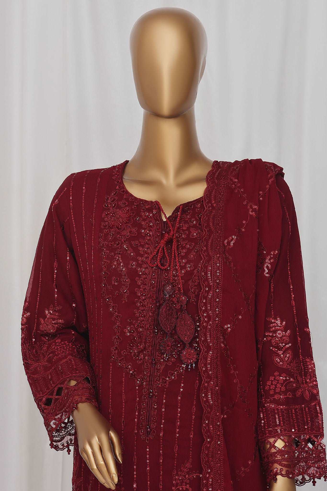 Afsany By Sada Bahar Stitched 3 Piece Luxury Formals Chiffon Vol-10 Suit-CF-04-Maroon - Image 2