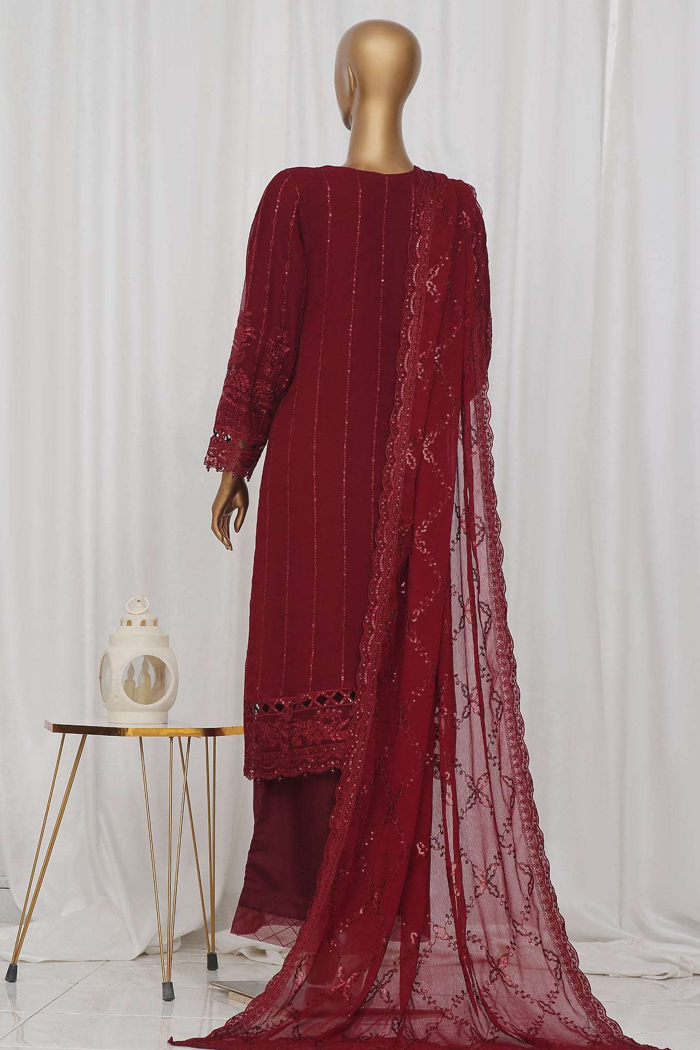 Afsany By Sada Bahar Stitched 3 Piece Luxury Formals Chiffon Vol-10 Suit-CF-04-Maroon - Image 3