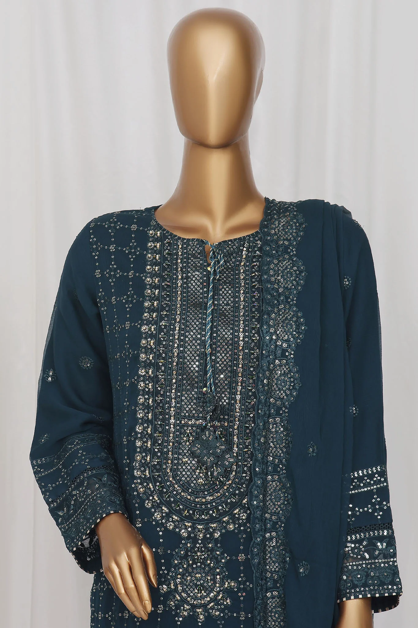 Afsany By Sada Bahar Stitched 3 Piece Luxury Formals Chiffon Vol-10 Suit-CF-03-Teal - Image 2