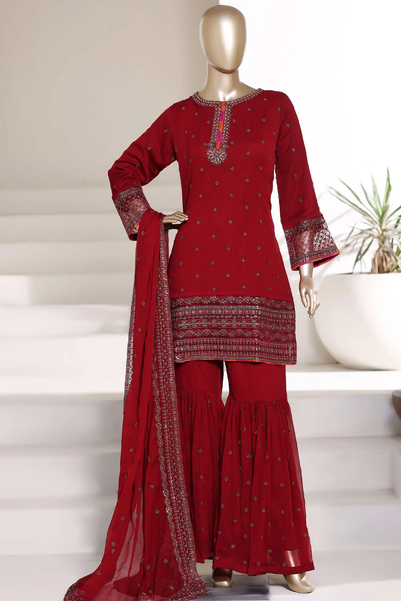 Afsany By Sada Bahar Stitched 3 Piece Luxury Chiffon Vol-01 Suit-CR-33-MAROON