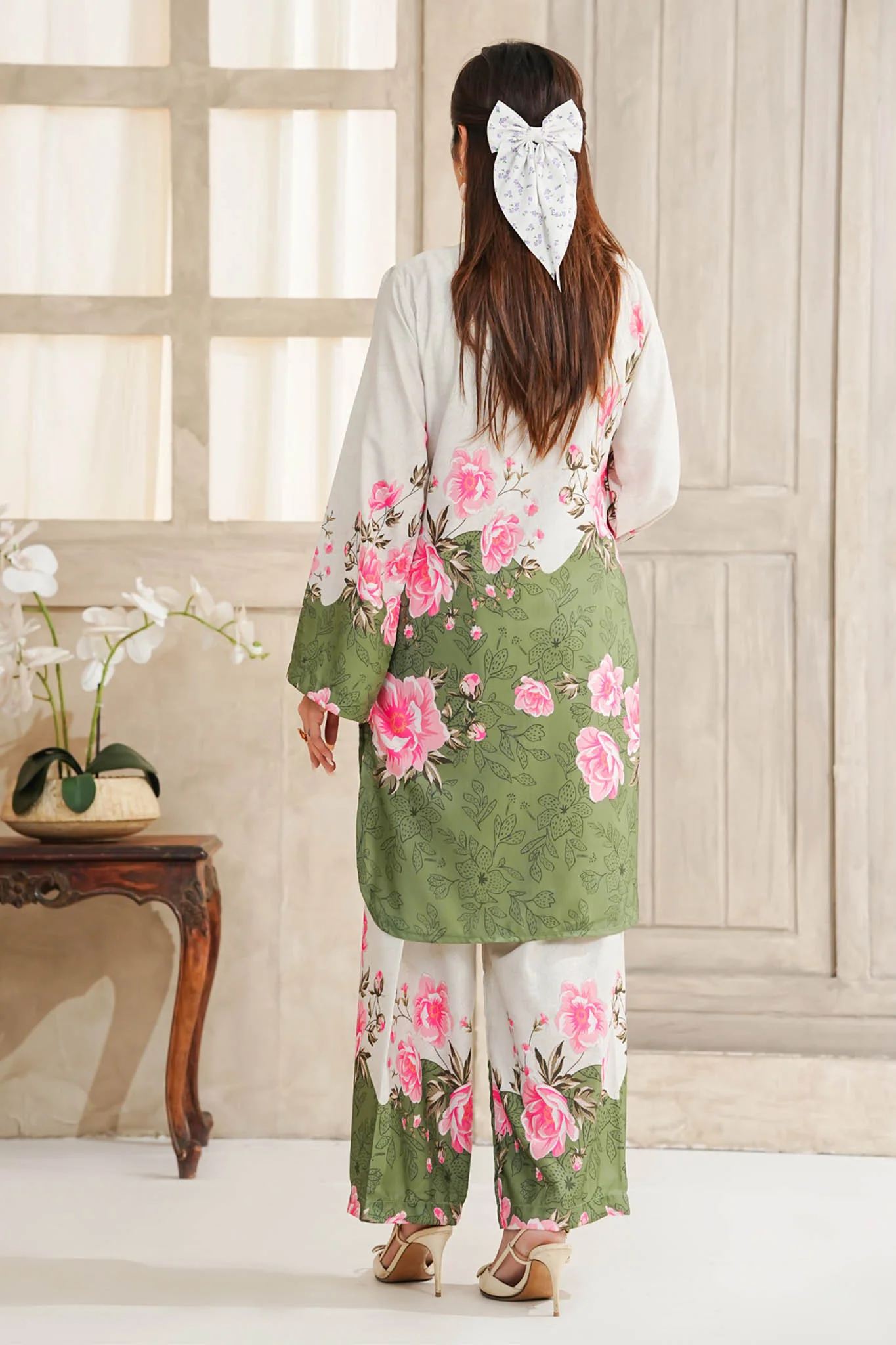 Hazel By Aizal Stitched Co Ords Slub Linen Winter Suit-AH-03-Green - Image 3