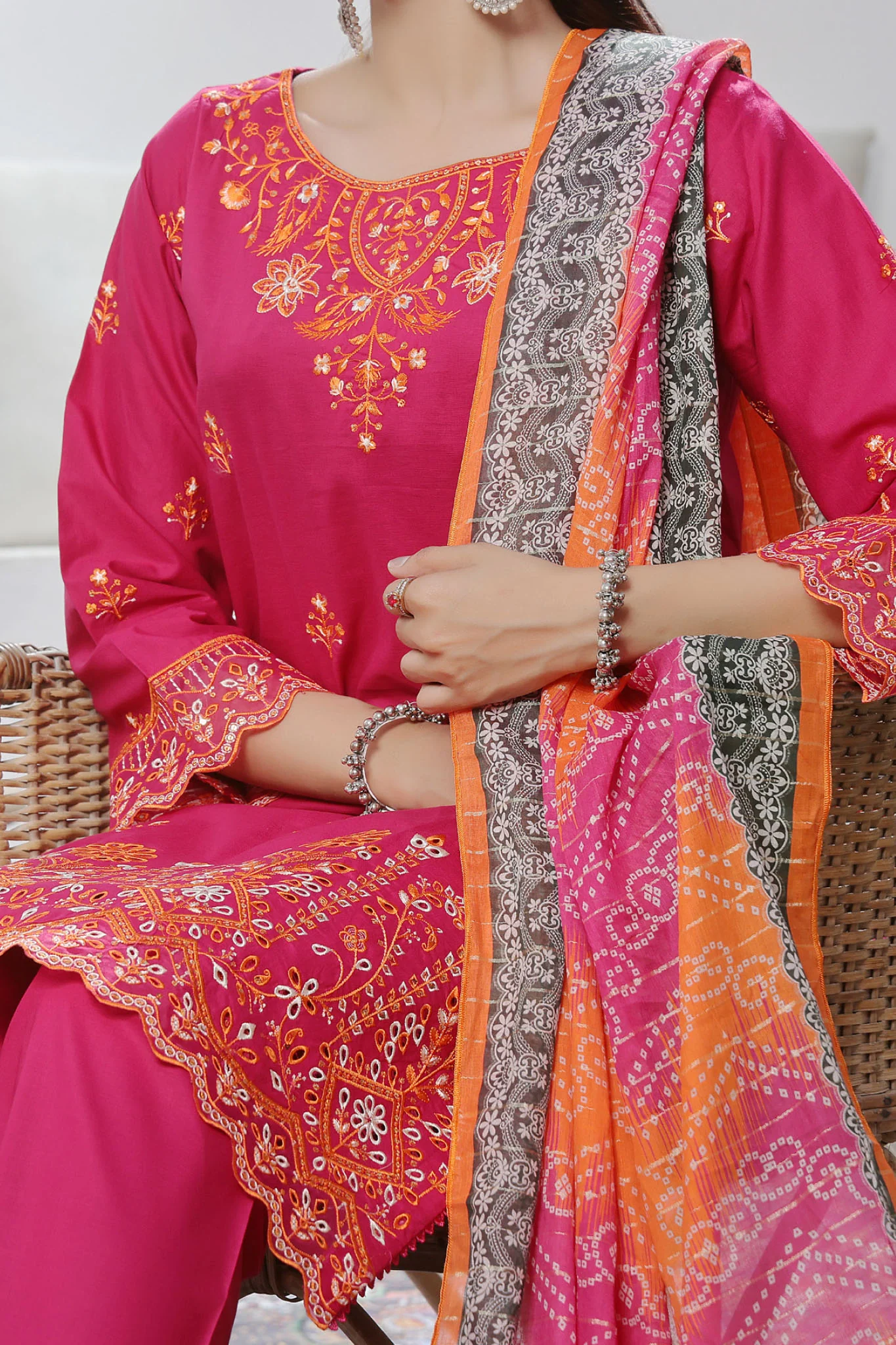 Aizal Stitched 3 Piece Embroidered Fancy Suit-AE-104-Pink - Image 2