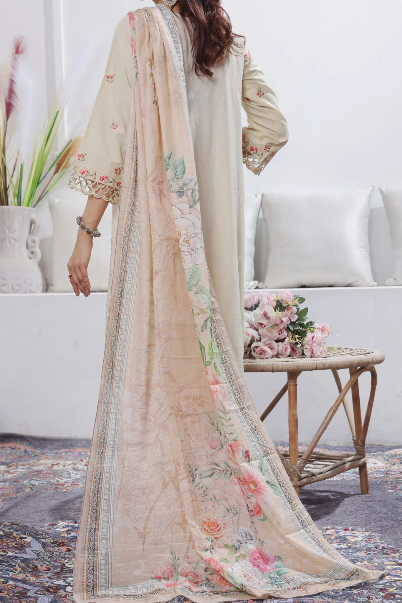 Aizal Stitched 3 Piece Embroidered Fancy Suit-AE-106-Skin - Image 3